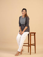 Womens Grey Rayon Yoke Embroidered Top - Keeva | Grocsy