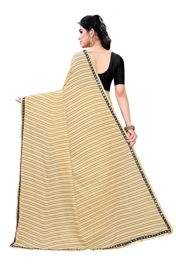 Vamika Cream Malai Silk Printed Saree (Zigzag Chiku) | Grocsy