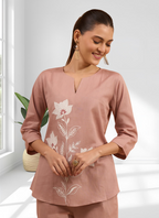 Joban Fashion Pink Cotton, Linen Embroidered Readymade Cord Set | Grocsy