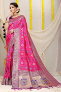 Jyoti Fashion Women's Rani Pink Patola Silk Zari Woven Saree with Blouse | Grocsy