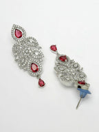 NVR Women's silver plated Maroon CZ stone handcrafted jewellery set | Grocsy