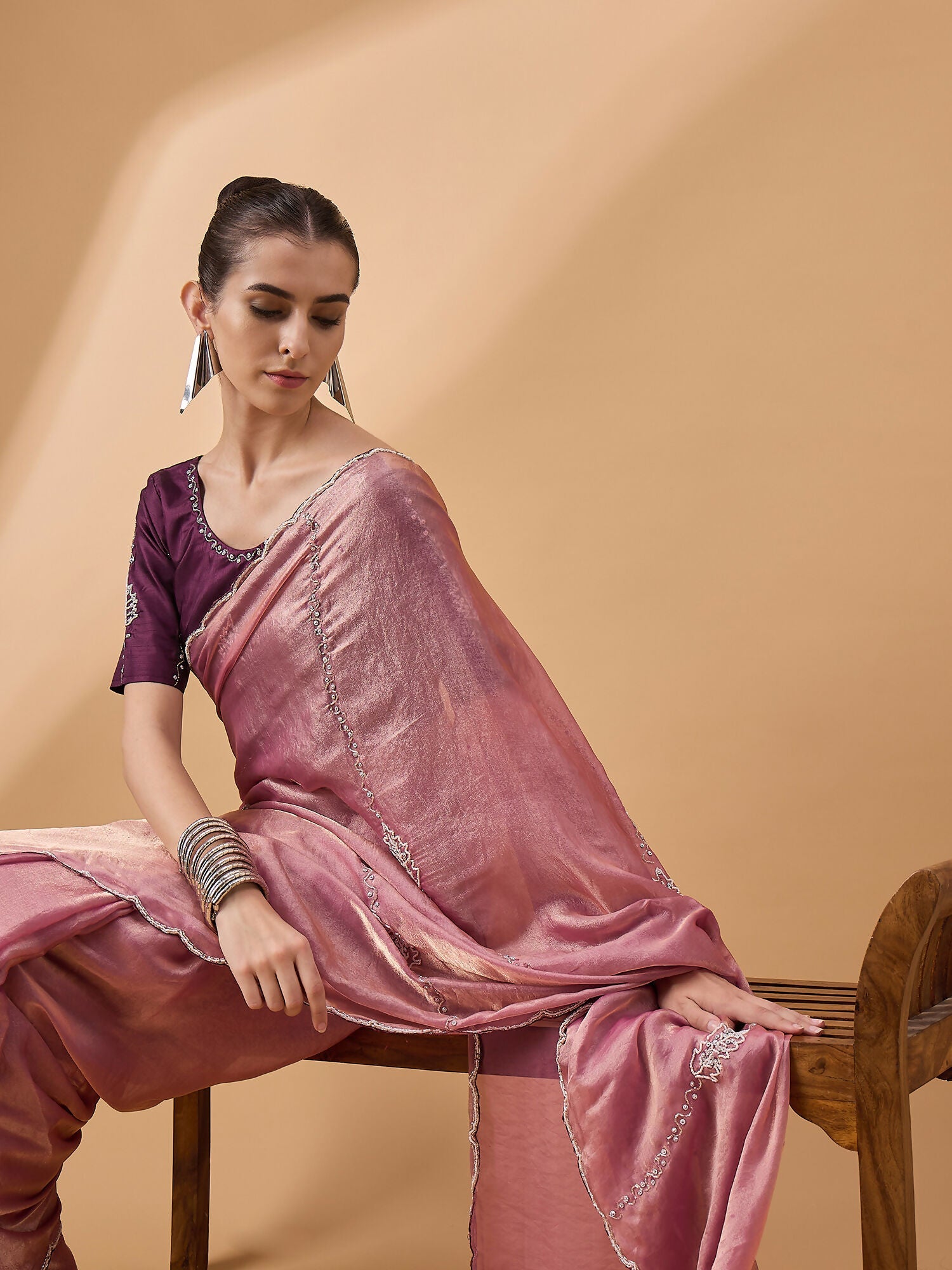 Pink Muslin Embroidered Saree with Unstitched Blouse Piece - Satya | Grocsy
