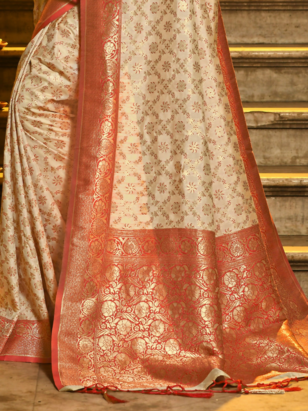 Shree Shyam Fashion Rajvastra Red Banarasi Silk Saree | Grocsy