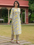 Aramya Straight Soft Cotton Floral Print Women's Kurta - Yellow | Grocsy