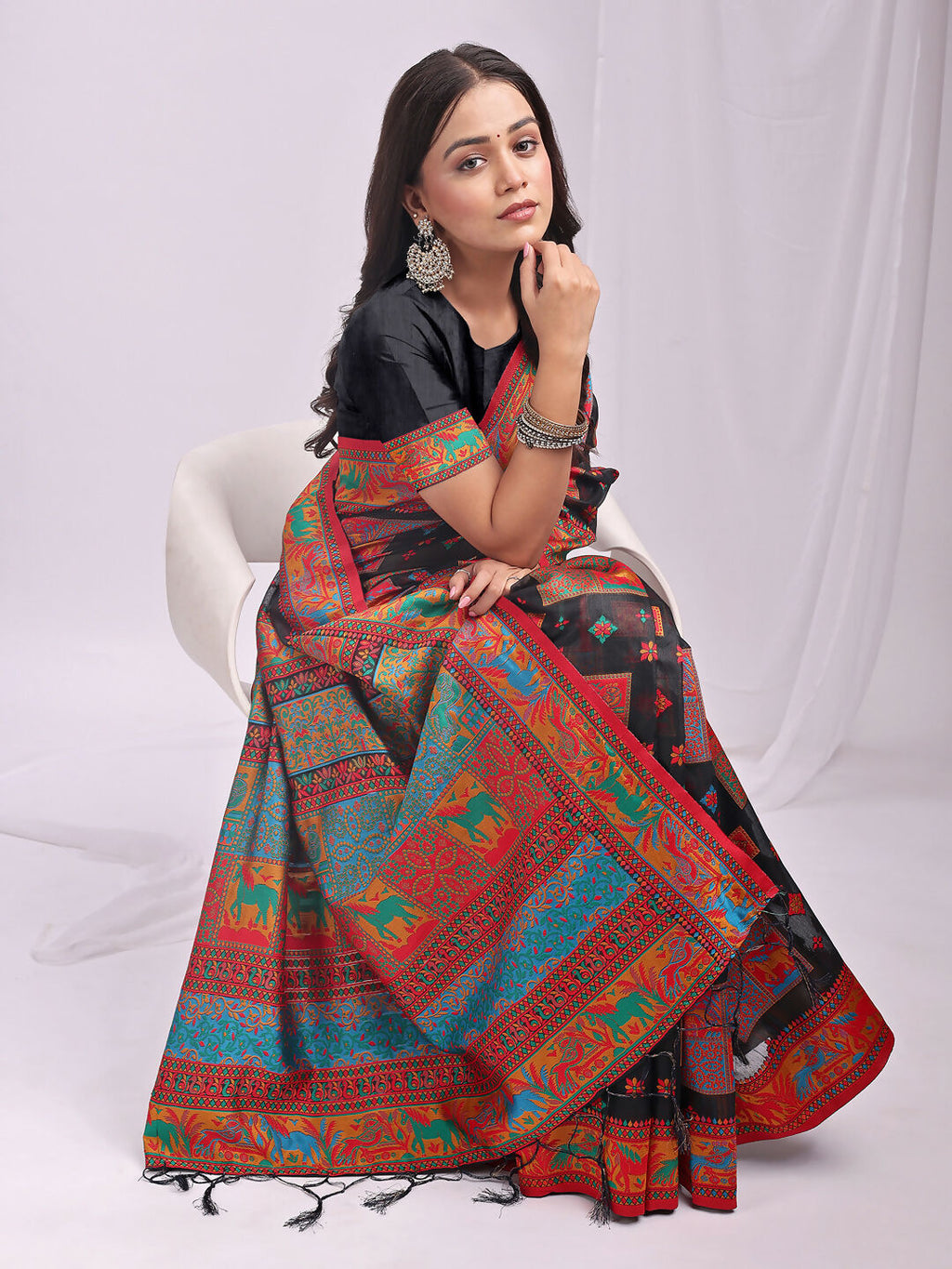 Shree Shyam Fashion Vastraloom Black Linen Cotton Saree | Grocsy