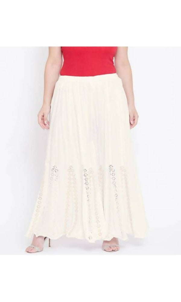 Mominos Fashion Off White Mirror Flower Work Palazzo | Grocsy