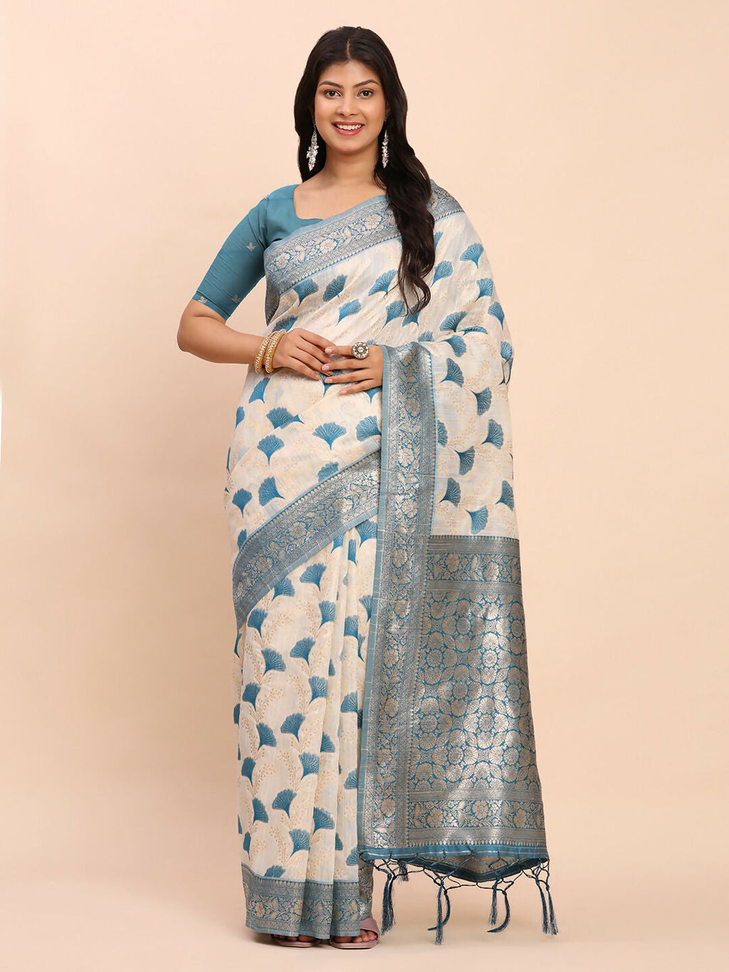 Shree Shyam Fashion Linen Cotton Sky Blue Saree | Grocsy