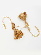 NVR Women's Gold-Polished Pink Stone Studded Lakshmi Temple Jewellery Set | Grocsy
