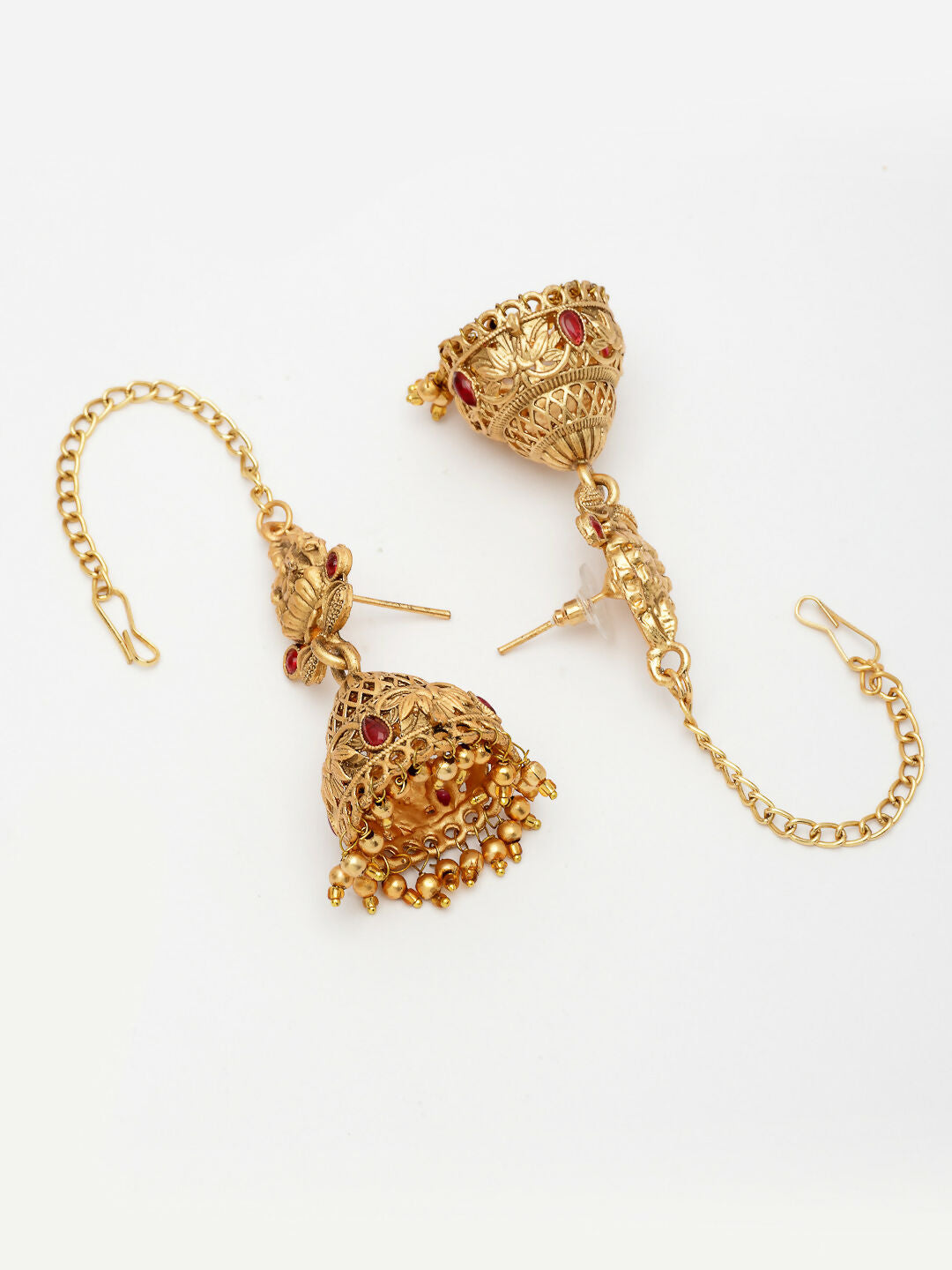 NVR Women's Gold-Polished Pink Stone Studded Lakshmi Temple Jewellery Set | Grocsy