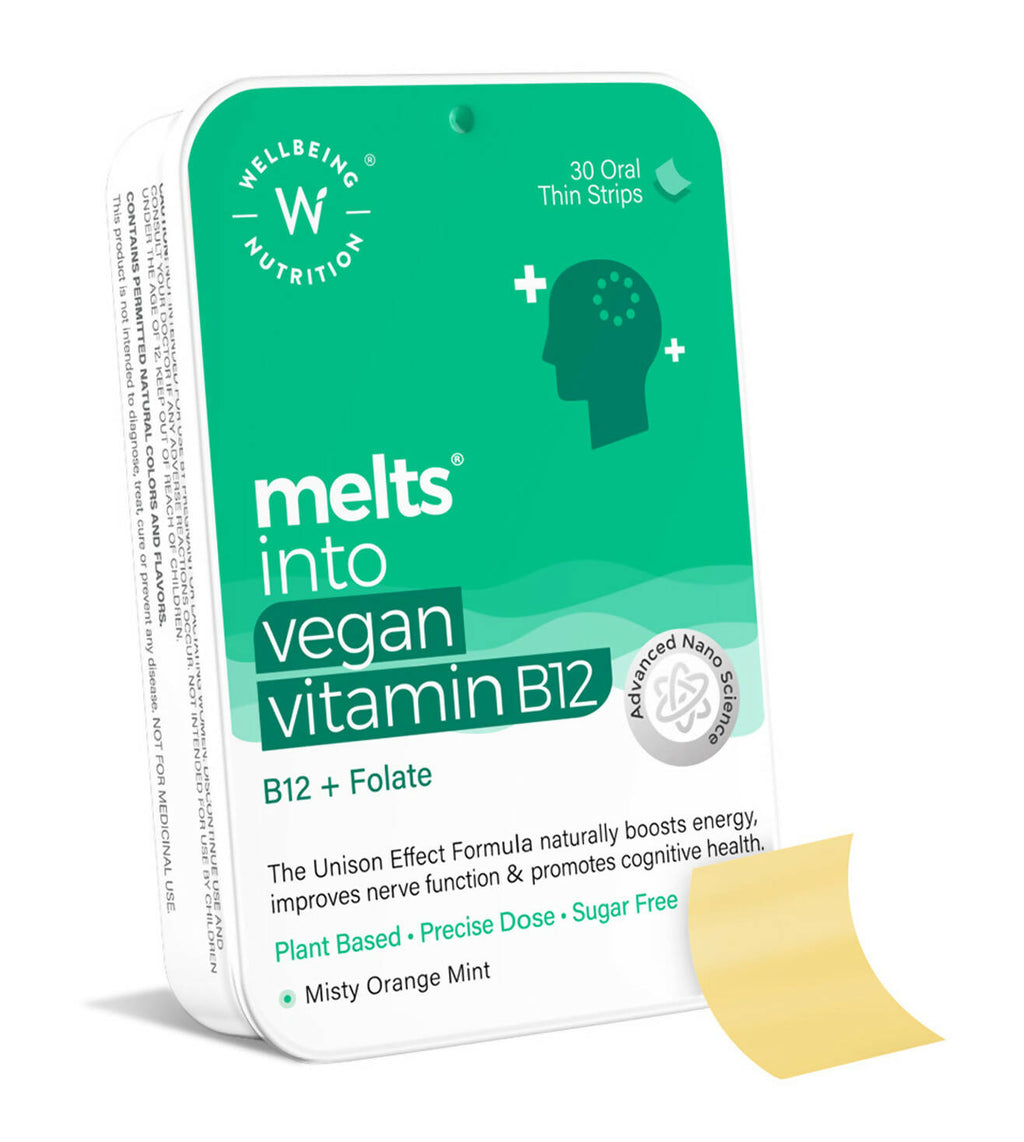 Wellbeing Nutrition Melts Vegan Vitamin B12 Thin Strips-Misty Orange Mint Flavor | Grocsy