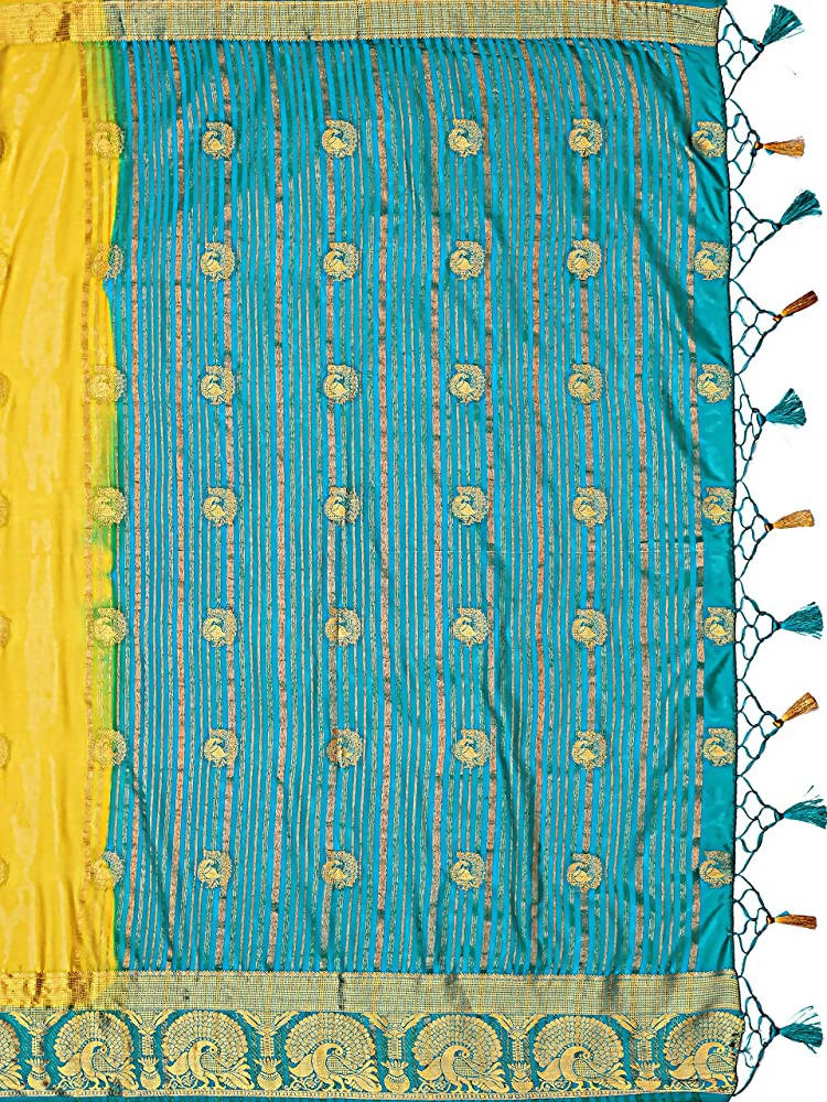 Mimosa Women's Yellow Mysore Silk Crepe Saree With Blouse | Grocsy