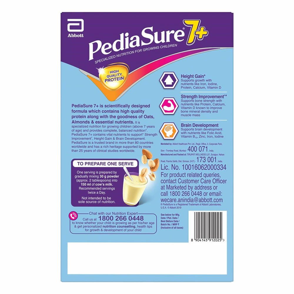 Pediasure 7 Plus Oats & Almond Nutrition Drink Powder Vanilla Flavour | Grocsy