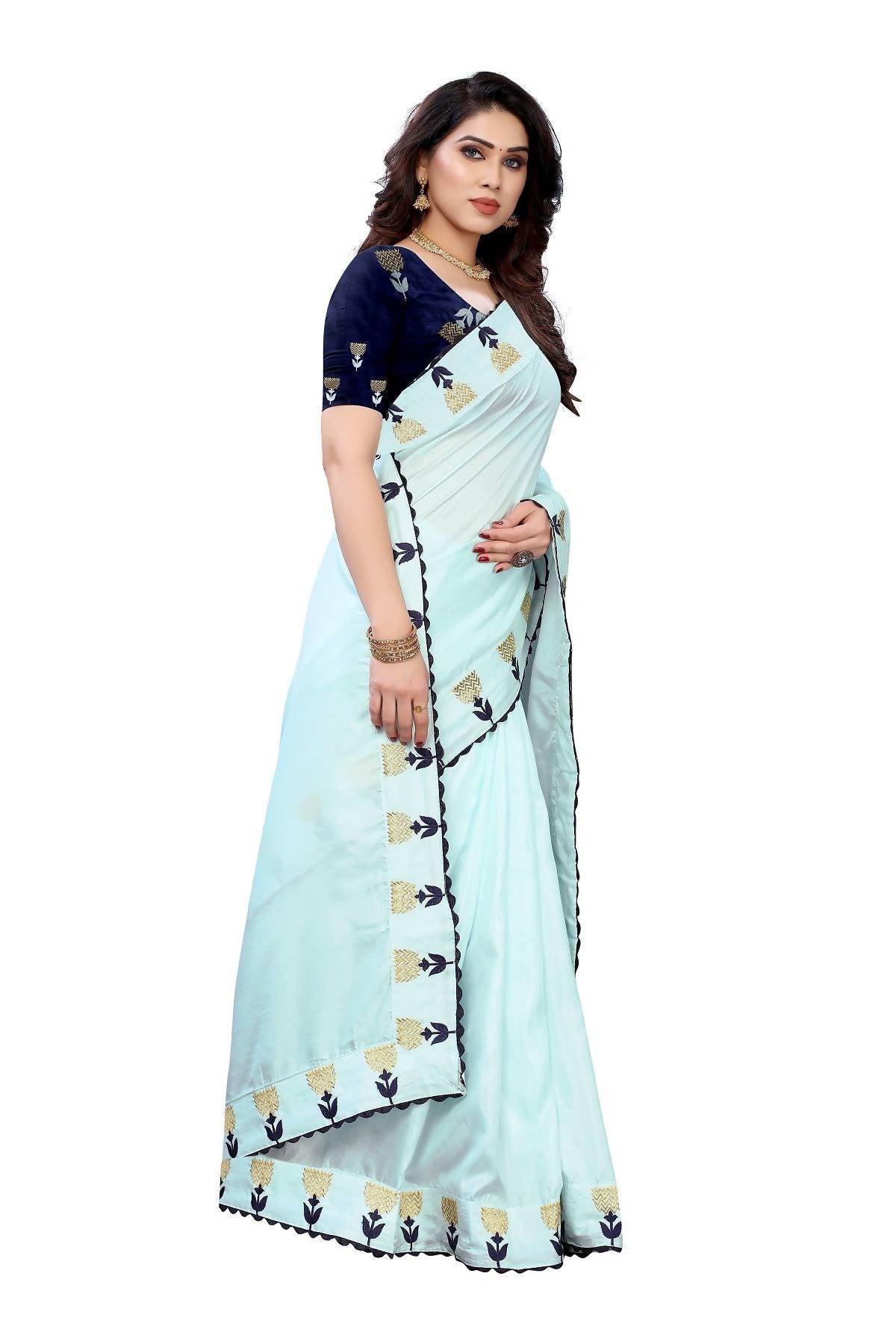 Vamika Sky Blue Dola Silk Embroidery Saree (GITIKA SKY BLUE) | Grocsy