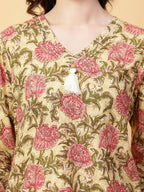 Joban Fashion Beige Cotton Printed & Hand Work Co-ord Set | Grocsy