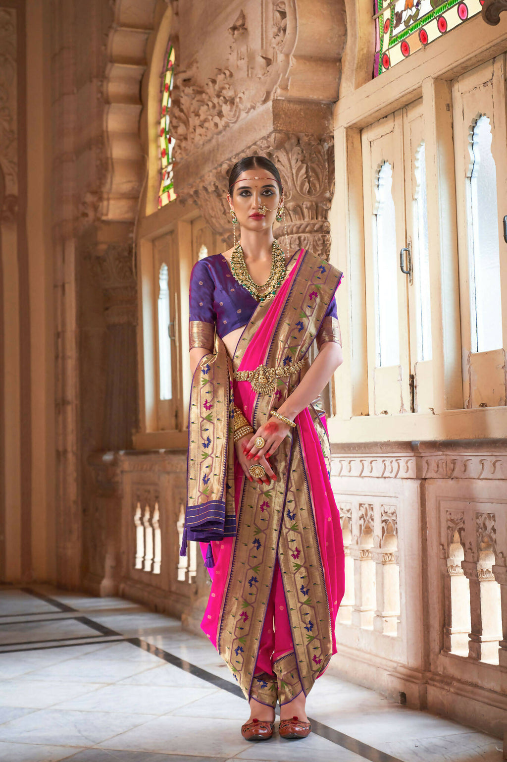 Sasquatch Socks Pink Soft V.P. Silk Magnum Finish, Weaving, Golden Zari Paithani Silk Saree - Rath Kadampalli | Grocsy