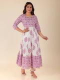 Aramya Anarkali Soft Cotton Floral Print Women's Kurta - White | Grocsy