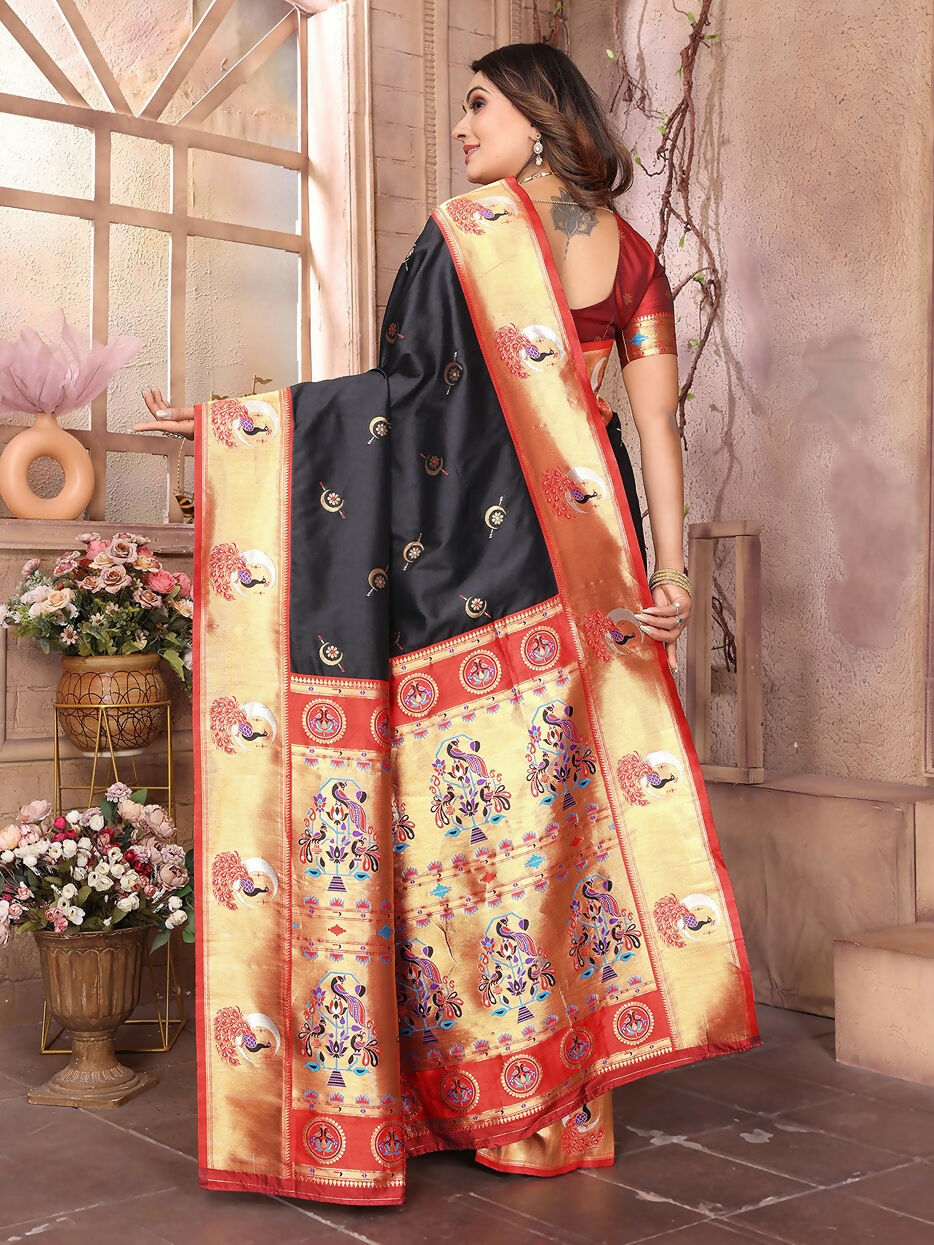 Joban Fashion Paithani Black Woven Soft Silk Saree | Grocsy