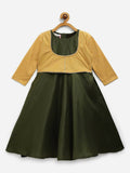 Ahalyaa Green Poly Silk Solid Kids Kurta With Printed Jacket For Girls | Grocsy