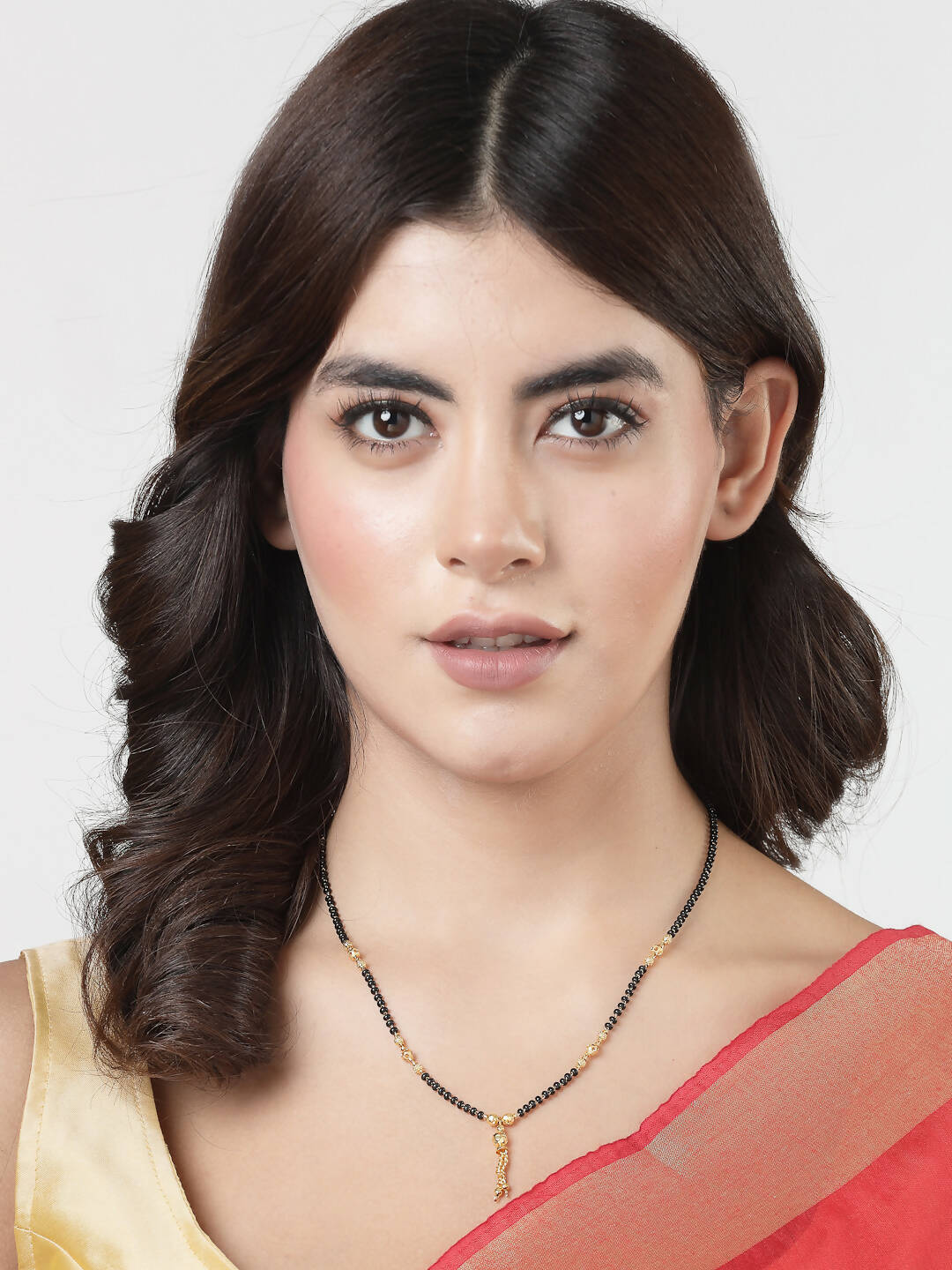 NVR Women Ethnic Gold-Polished Beaded Mangalsutra | Grocsy