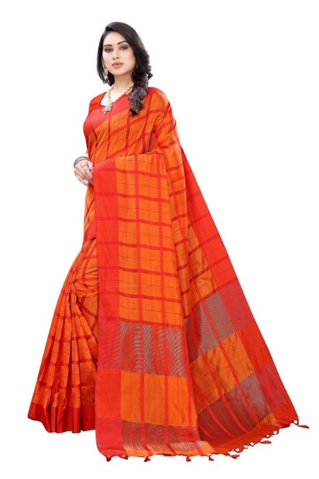 Vamika Orange Cotton Silk Weaving Saree (SATURN ORANGE) | Grocsy