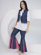 Joban Fashion White Rayon Crepe Hand-Embellished (Mirror Work) Sharara with Shirt and Jacket | Grocsy