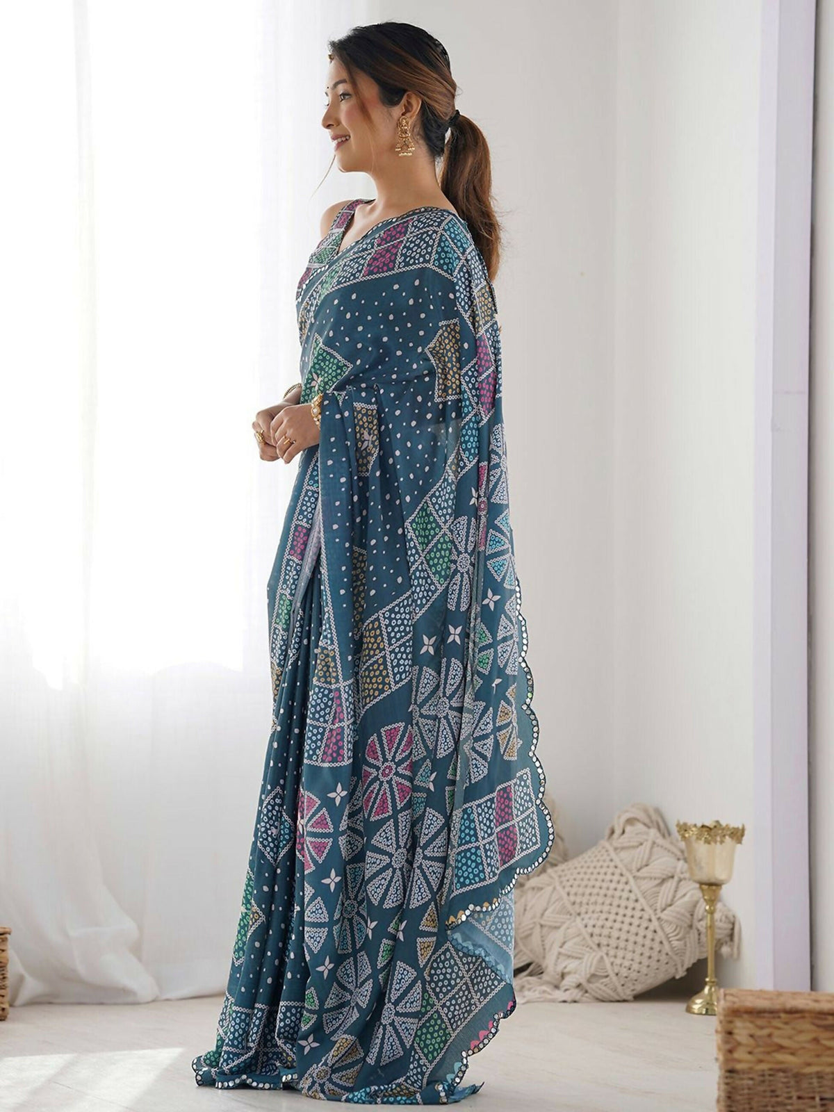 Designer Partywear Georgette Light Blue Fancy Saree - Durga | Grocsy