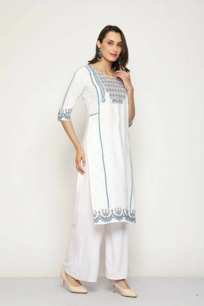 Maai Rayon Hand Printed Kurta Off-White | Grocsy