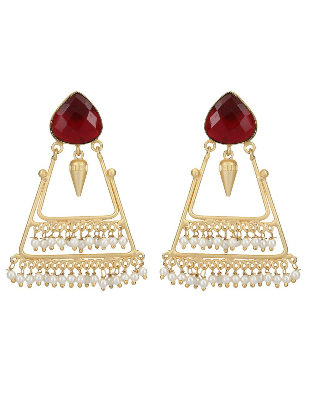 Joban Fashion Women Handcrafted Red Stone Matte Gold Earrings | Grocsy