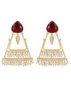 Joban Fashion Women Handcrafted Red Stone Matte Gold Earrings | Grocsy