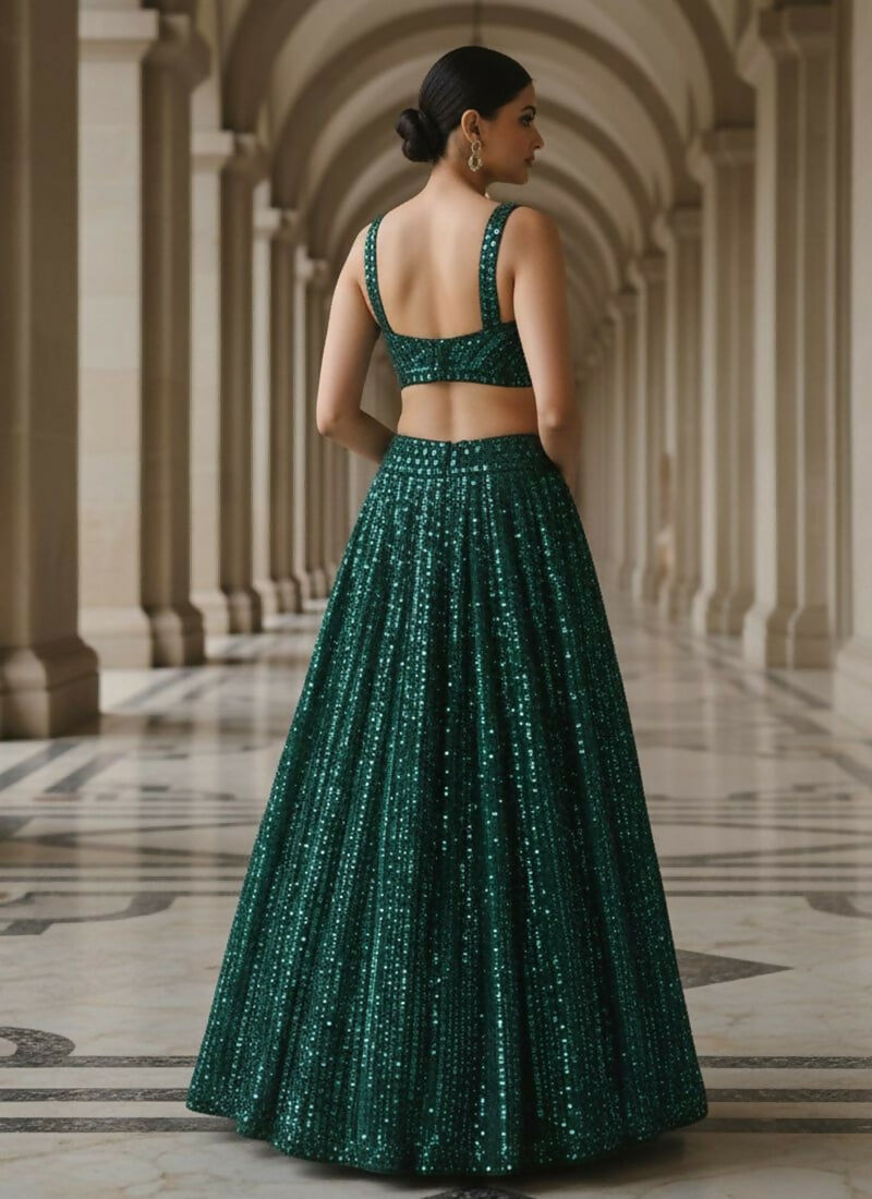 Lehenga Mart Green Net Designer Bollywood Style Wedding Wear Lehenga Choli | Grocsy