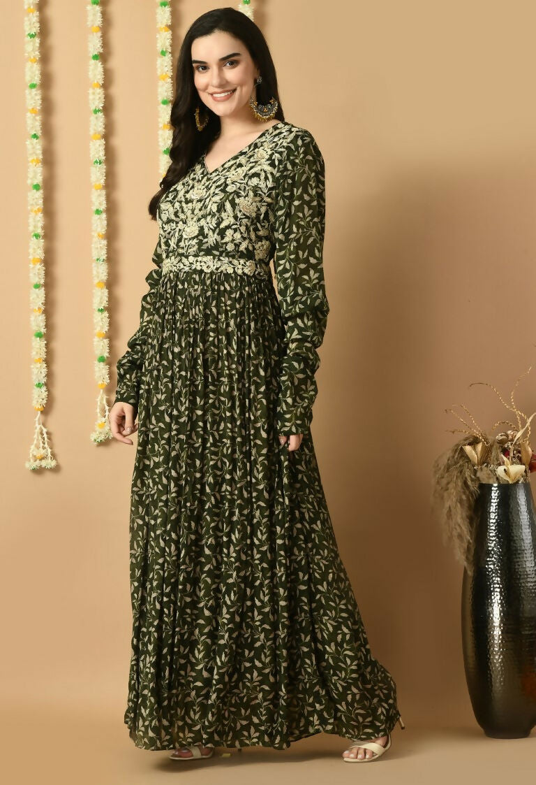Joban Fashion Green Chinnon Kurta Set | Grocsy