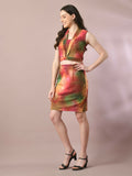 Myshka Women's Multi Printed Shawl Neck Party Top With Skirt Co-ord set | Grocsy