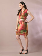 Myshka Women's Multi Printed Shawl Neck Party Top With Skirt Co-ord set | Grocsy