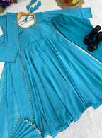 Teeya Creation New Trendy Stylish Anarkali Gown Set - Sky Blue | Grocsy