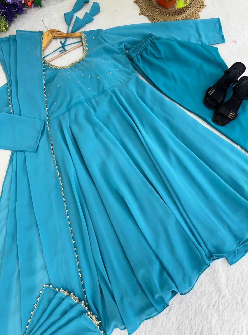 Teeya Creation New Trendy Stylish Anarkali Gown Set - Sky Blue | Grocsy