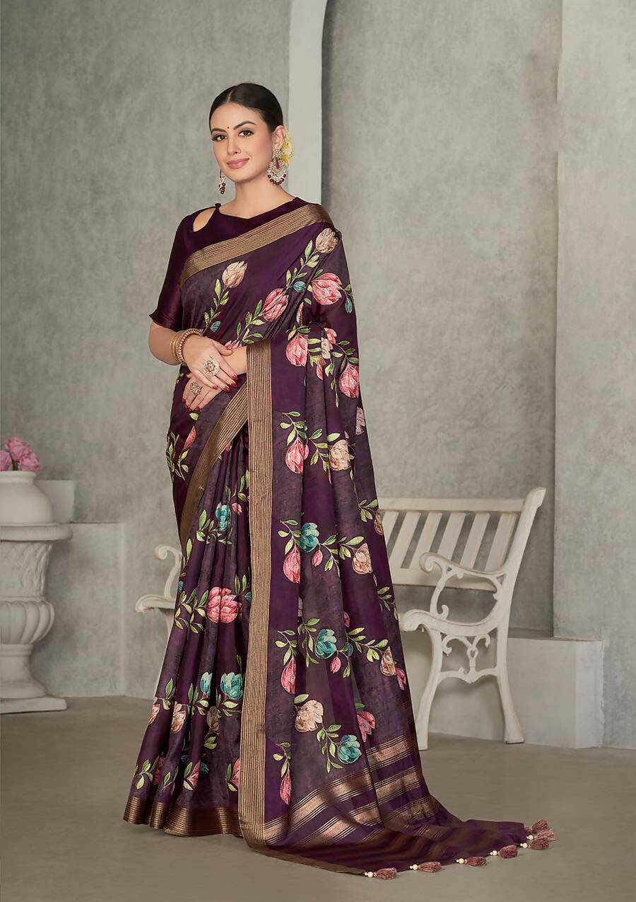 Purple Rangkat Tussar Silk Woven Design Saree with Unstitched Blouse - Mohmanthan Eshani | Grocsy