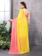 Partywear Designer Yellow & Pink Georgette Fancy Saree - Satrangi | Grocsy