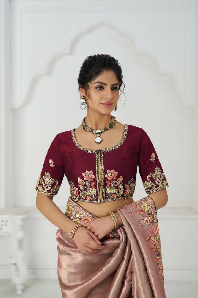 Kesar Fab Prettt Pink Color With Multi-Thread And Sequins Embroidery For Wedding Saree | Grocsy