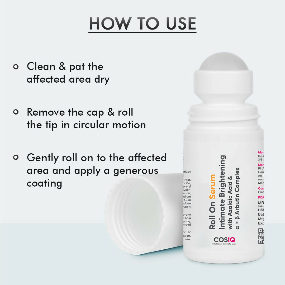 Cos-IQ Intimate Brightening Roll-On Serum, With Azelaic Acid & Alpha + Beta Arbutin Complex | Grocsy