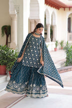 Joban Fashion Rama Green Readymade Kurta Set With Sequence embroidery Work | Grocsy