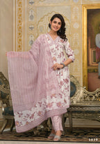 Partywear Designer Lavender Cotton Stitched Suit With Dupatta - Tanisha | Grocsy