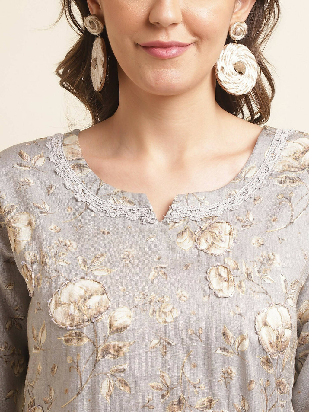 Grey Poly Rayon Floral Printed Straight Kurta - Prasuti | Grocsy