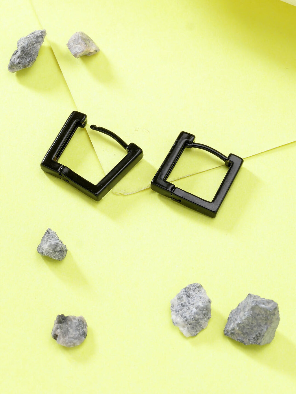 NVR Men's Set of 3 Multicolor Rhodium-Plated Geometric Shape Stainless Steel Hoop Earrings