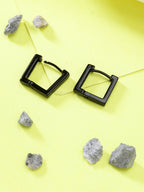 NVR Men's Set of 3 Multicolor Rhodium-Plated Geometric Shape Stainless Steel Hoop Earrings