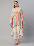 Ahalyaa Women Multi Color Crepe Striped Printed Kaftan Kurta With Trousers | Grocsy