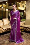Vastranavya Purple Embroidery Work Shimmer Chiffon Saree with Unstitched Blouse | Grocsy