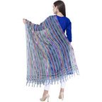 A R Silk Light Firozi Color Multi stripe Orgenza Cotton Dupattas and Chunnis | Grocsy