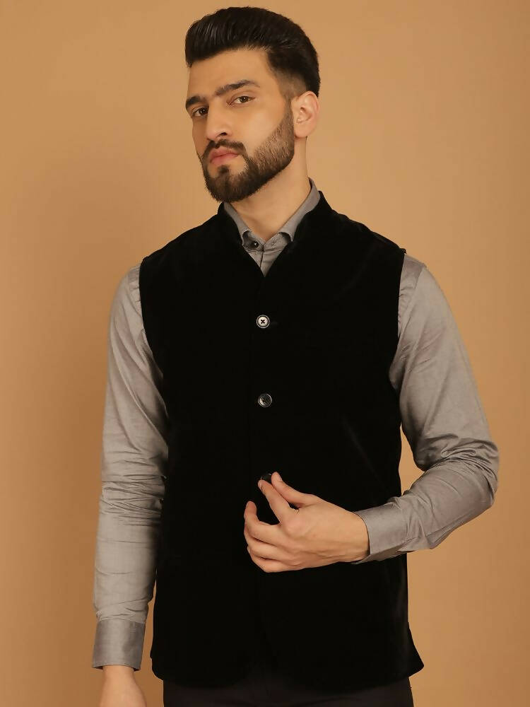 Even Apparels Nehru Jacket With Welt Pockets - Black | Grocsy
