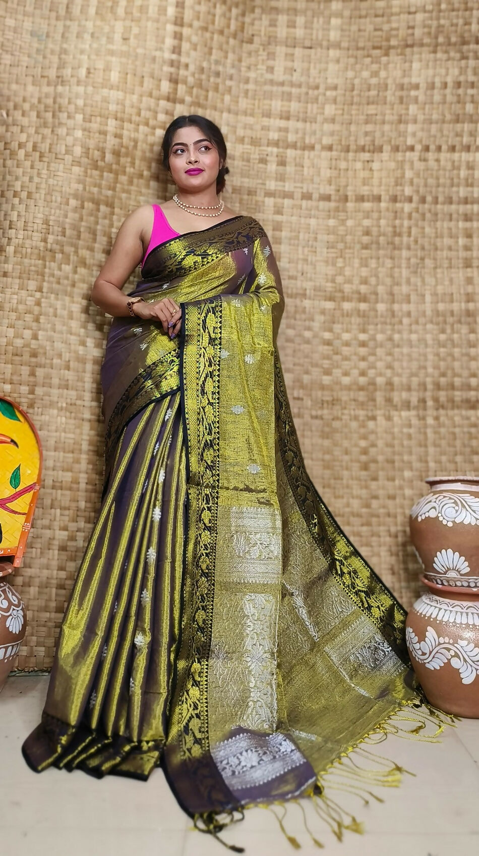 Exclusive Collection Bronze Beautiful Tissue Benarasi Saree | Grocsy