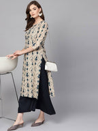 Yufta Women Beige & Blue Printed Kurta with Palazzo | Grocsy
